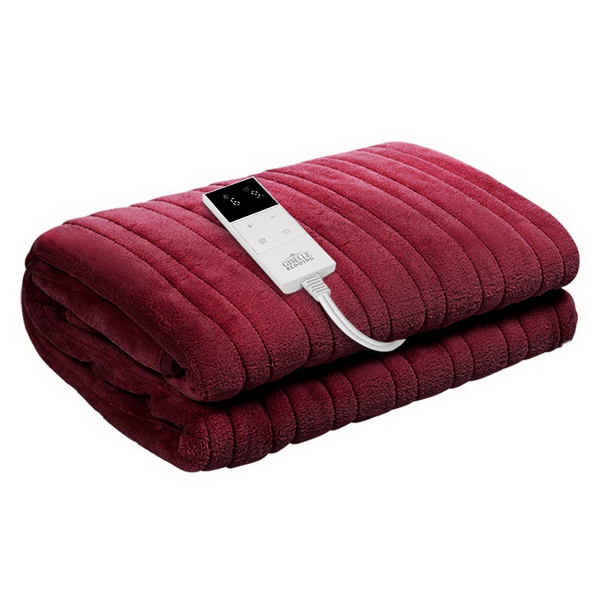 Giselle Electric Throw Rug Heated Blanket Fleece Red Bedworld
