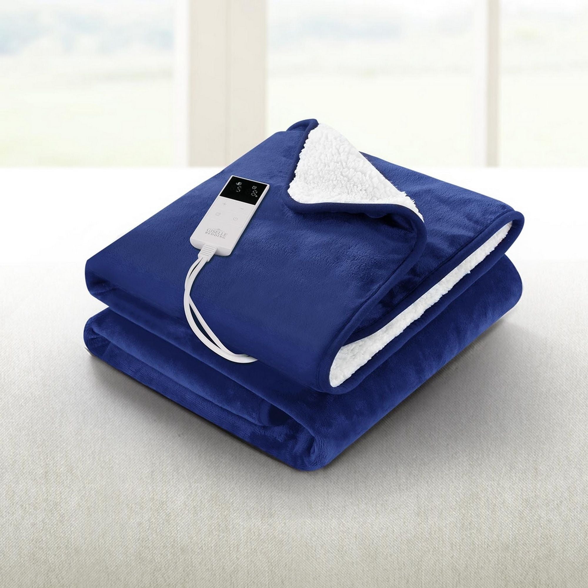 Giselle Electric Throw Rug Heated Blanket Washable Snuggle Flannel Winter Navy Bedworld