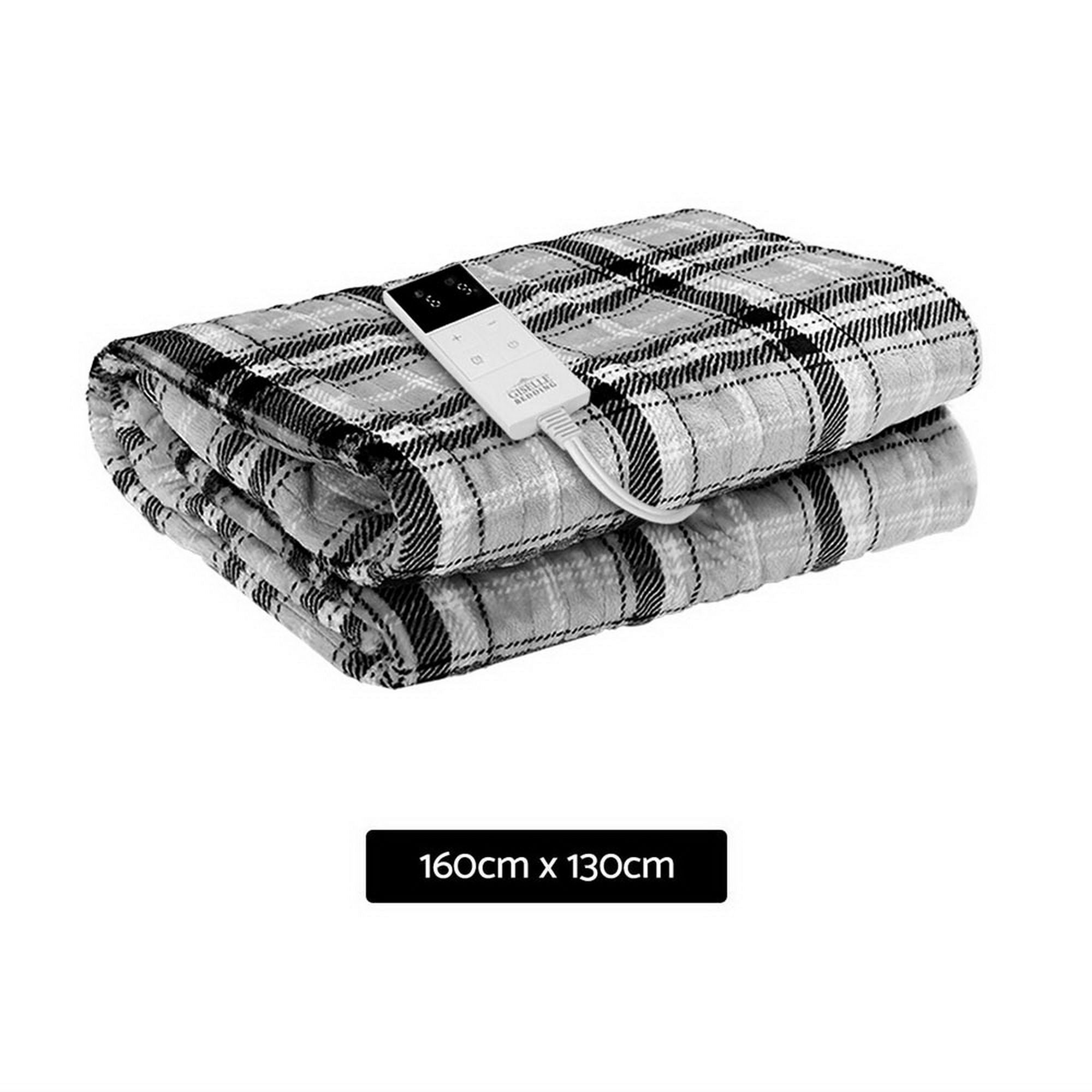 Giselle Bedding Electric Throw Rug Flannel Snuggle Blanket Washable Heated Grey and White Checkered Bedworld