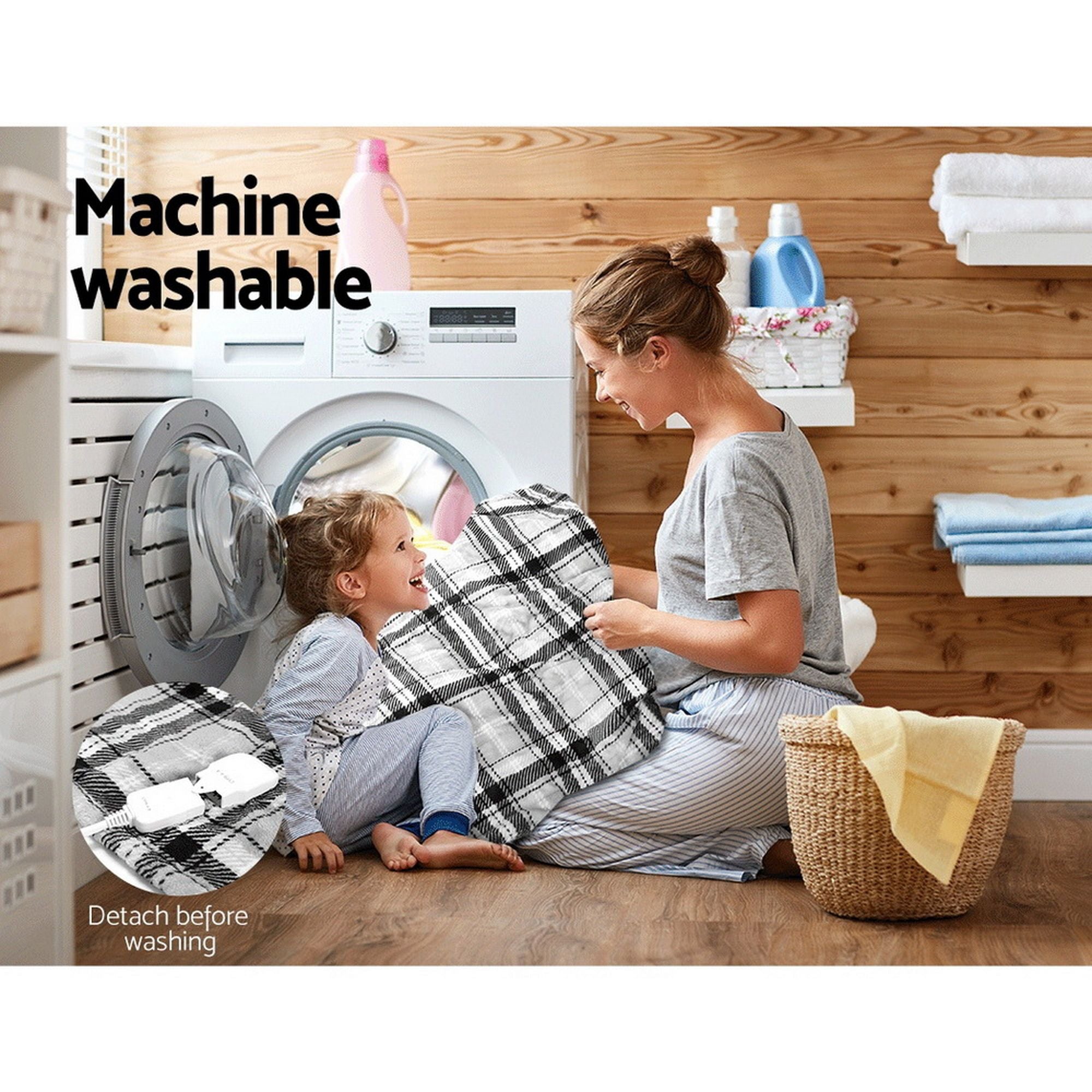 Giselle Bedding Electric Throw Rug Flannel Snuggle Blanket Washable Heated Grey and White Checkered Bedworld