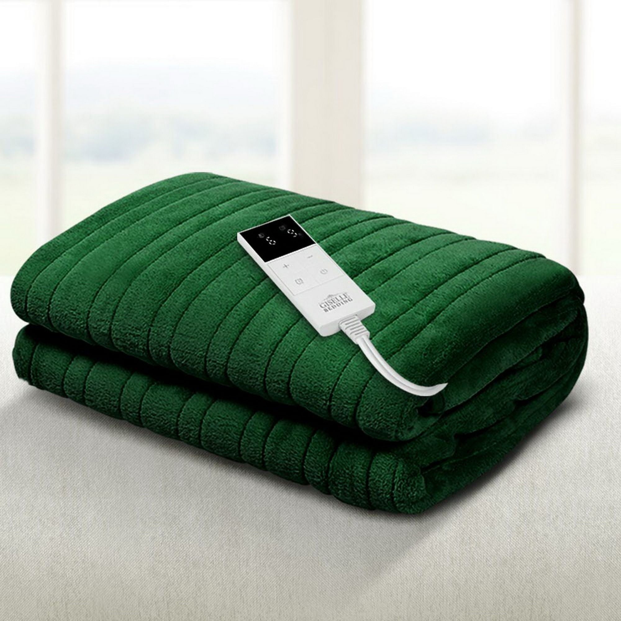 Giselle Electric Throw Rug Heated Blanket Washable Snuggle Flannel Winter Green Bedworld