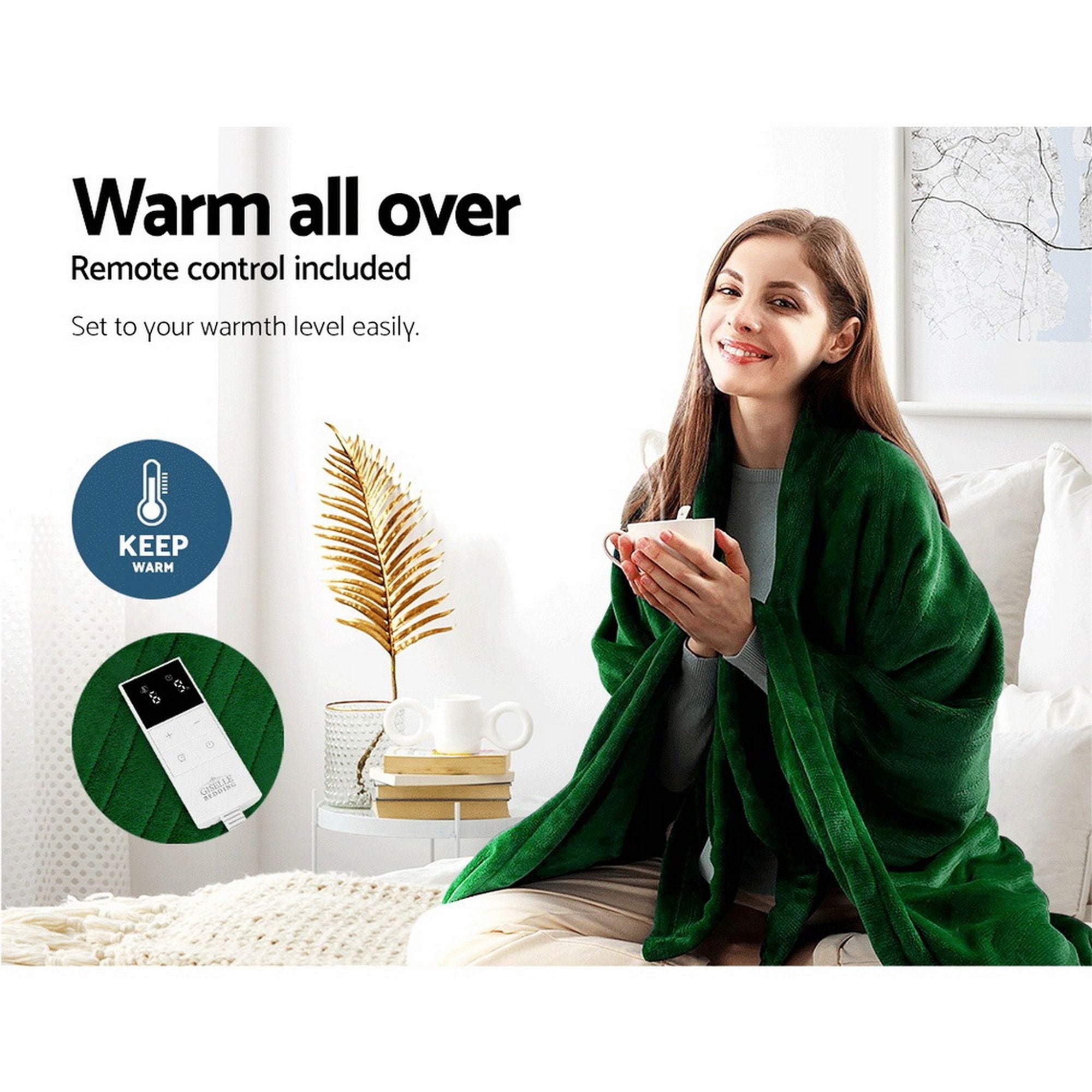 Giselle Electric Throw Rug Heated Blanket Washable Snuggle Flannel Winter Green Bedworld