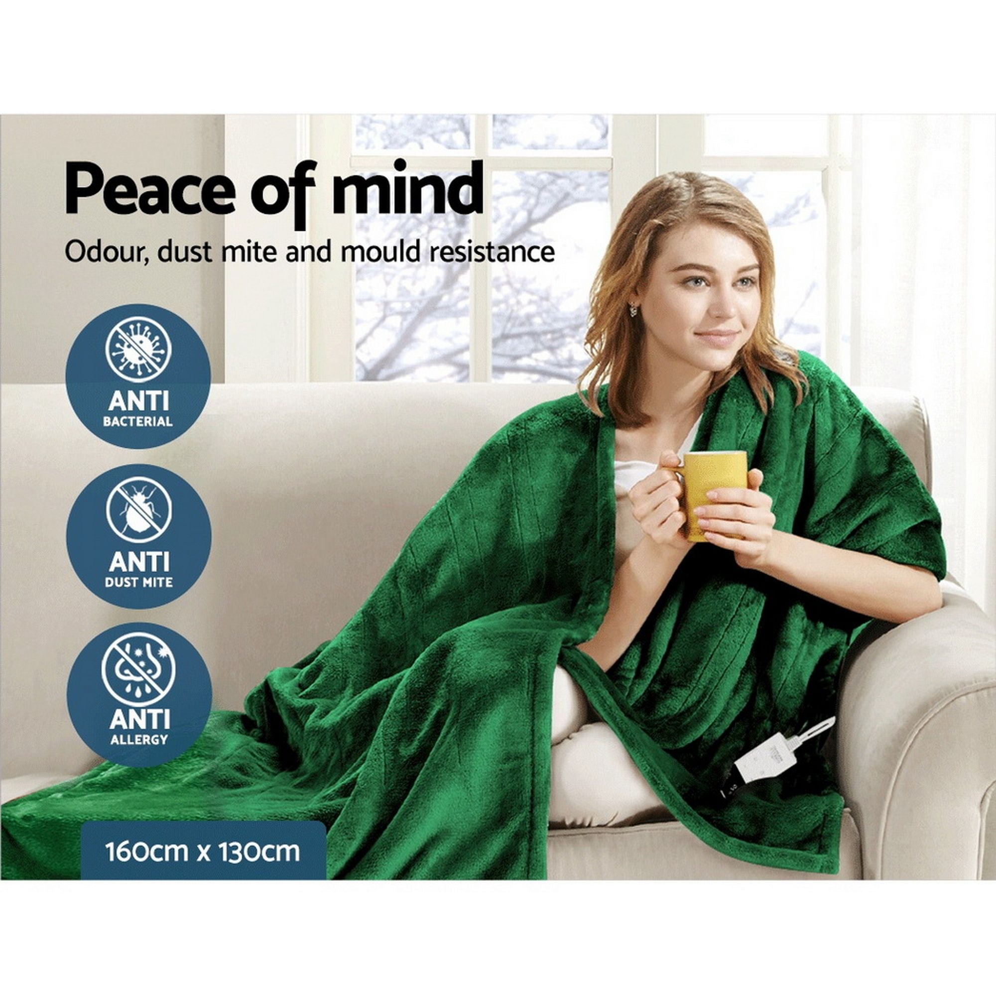Giselle Electric Throw Rug Heated Blanket Washable Snuggle Flannel Winter Green Bedworld