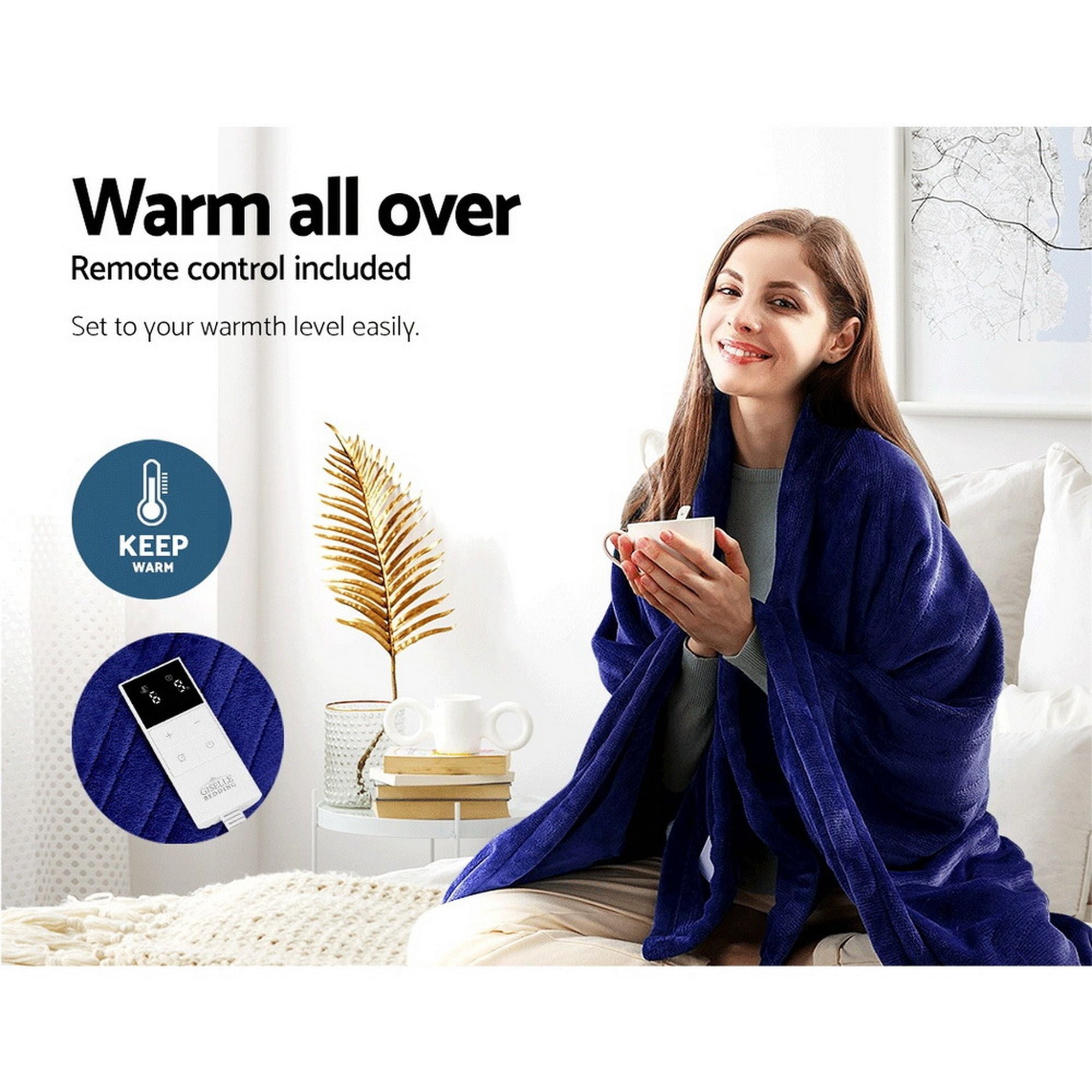 Giselle Bedding Electric Throw Blanket - Navy Bedworld