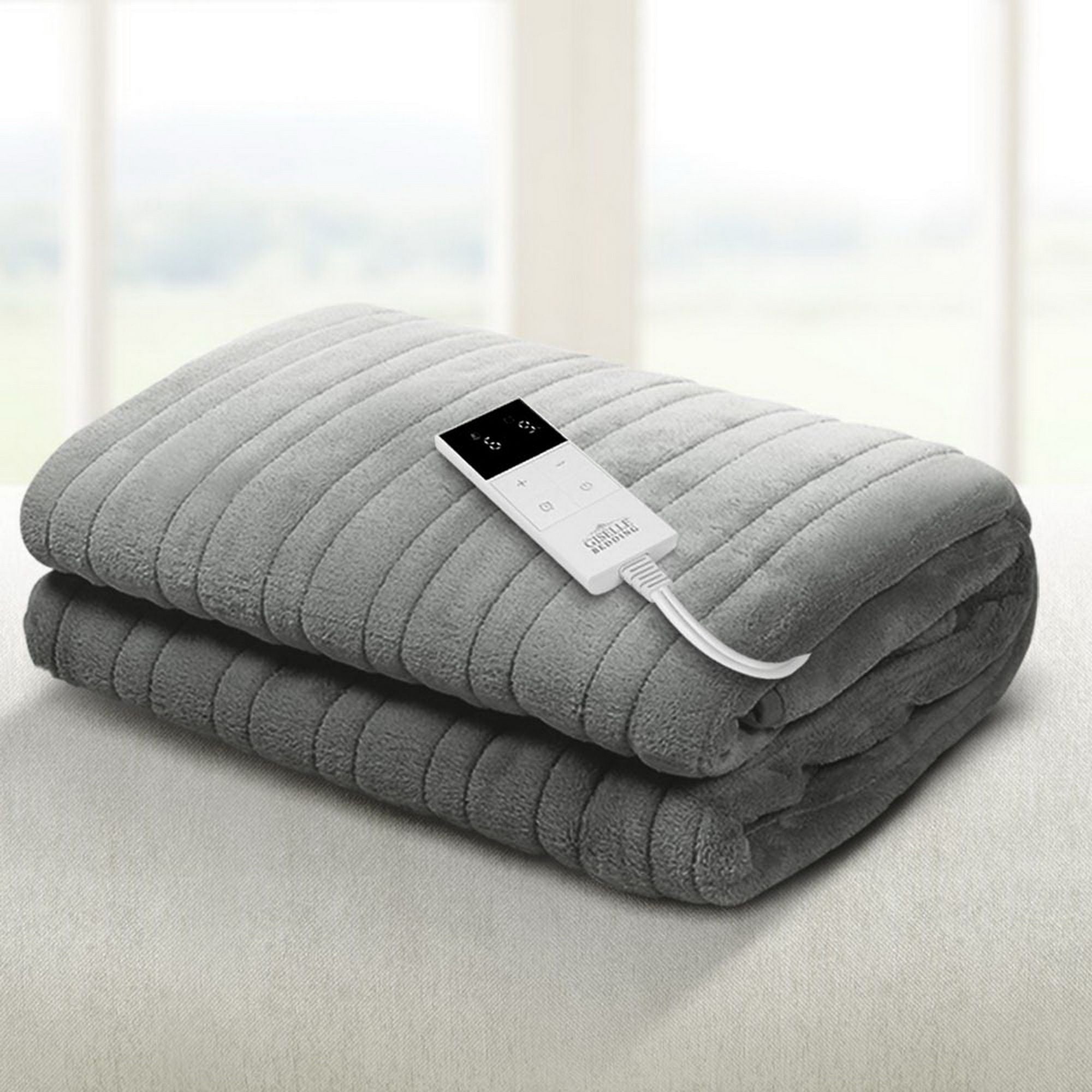 Giselle Bedding Heated Electric Throw Rug Fleece Sunggle Blanket Washable Silver Bedworld