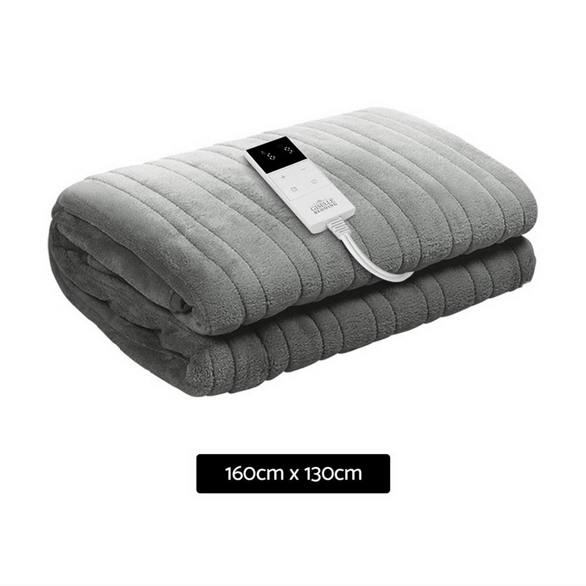 Giselle Bedding Heated Electric Throw Rug Fleece Sunggle Blanket Washable Silver Bedworld