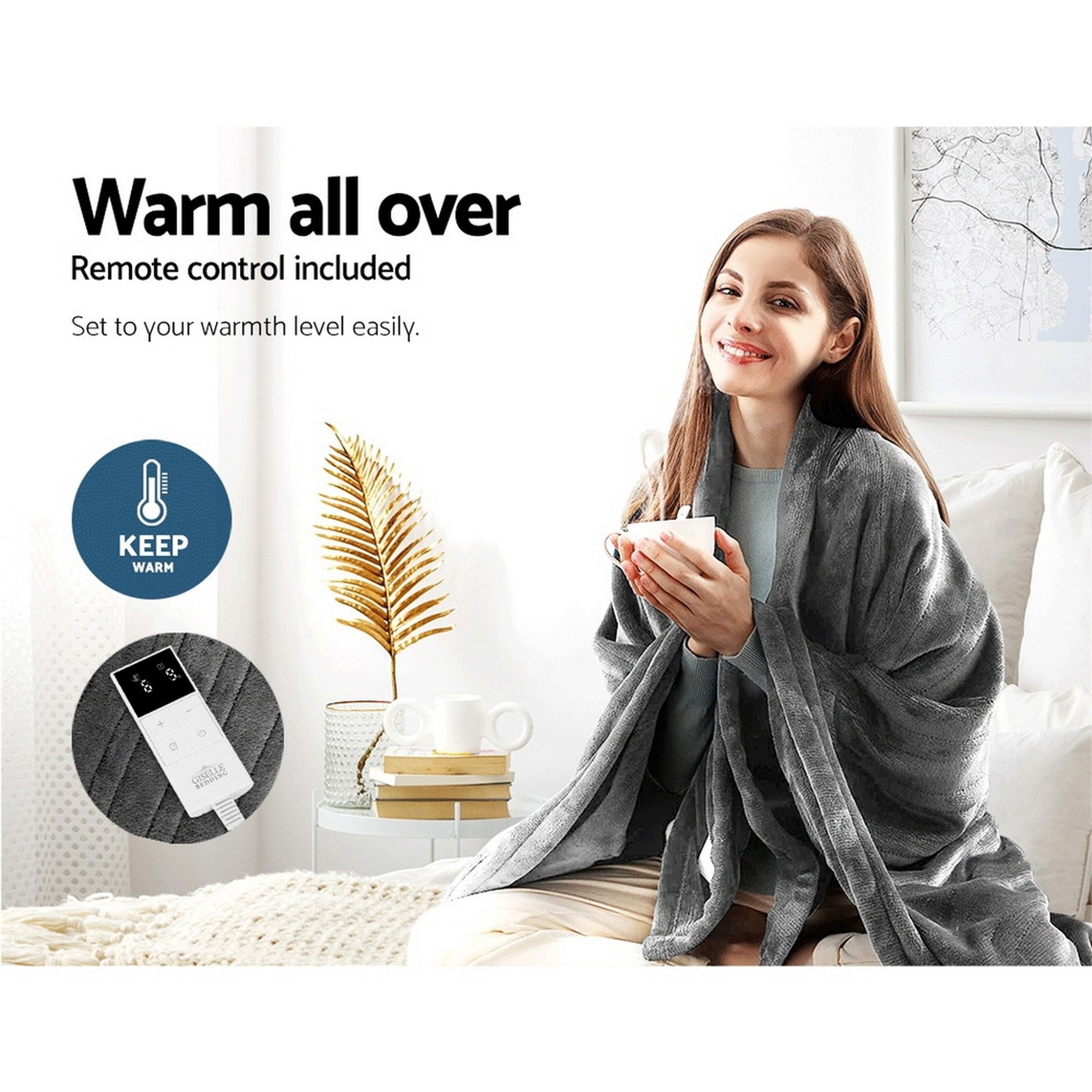 Giselle Bedding Heated Electric Throw Rug Fleece Sunggle Blanket Washable Silver Bedworld