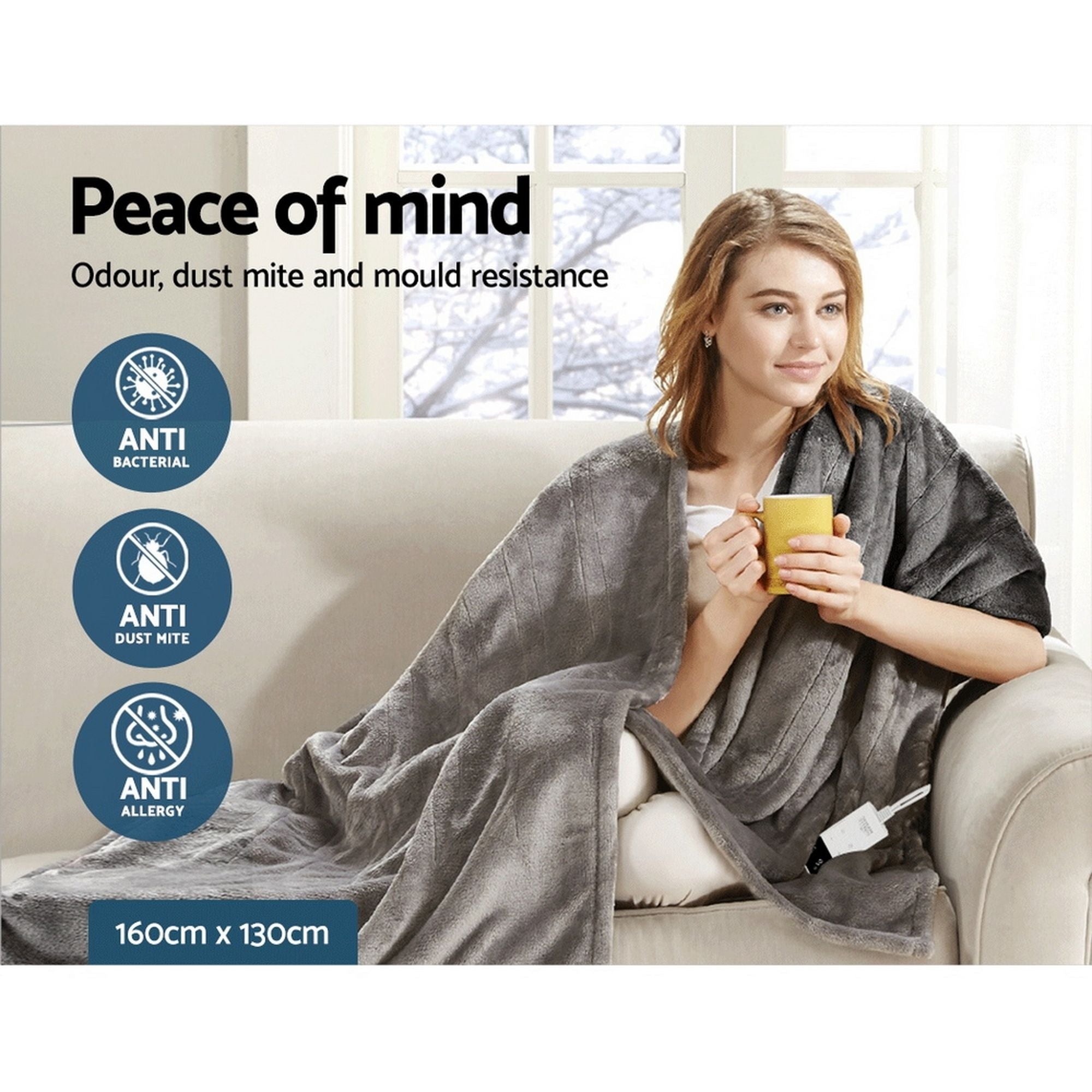Giselle Bedding Heated Electric Throw Rug Fleece Sunggle Blanket Washable Silver Bedworld