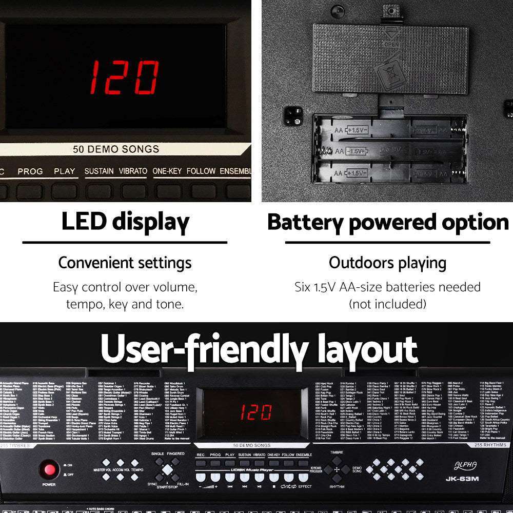 Alpha 61 Keys Electronic Piano Keyboard Digital Electric w/ Stand Sound Speaker