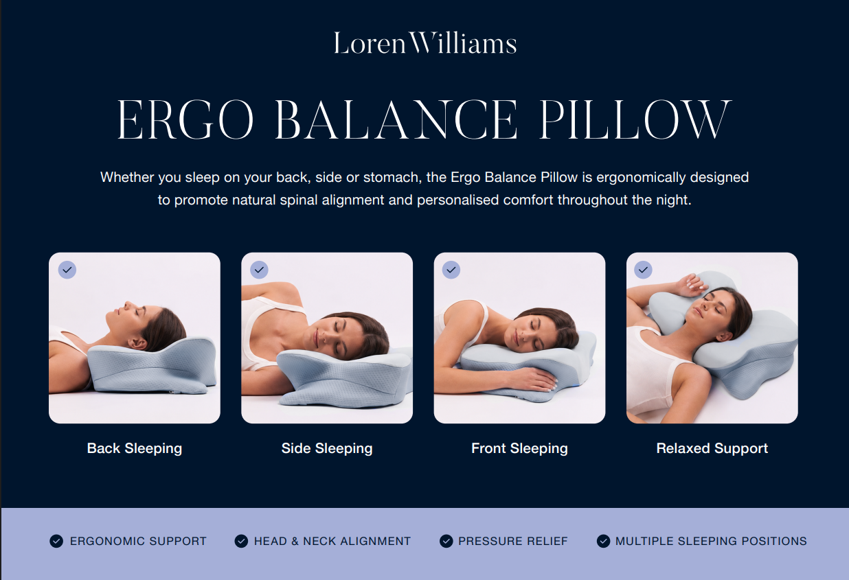Ergo Balance Pillow with contoured support for head, neck, and back sleepers