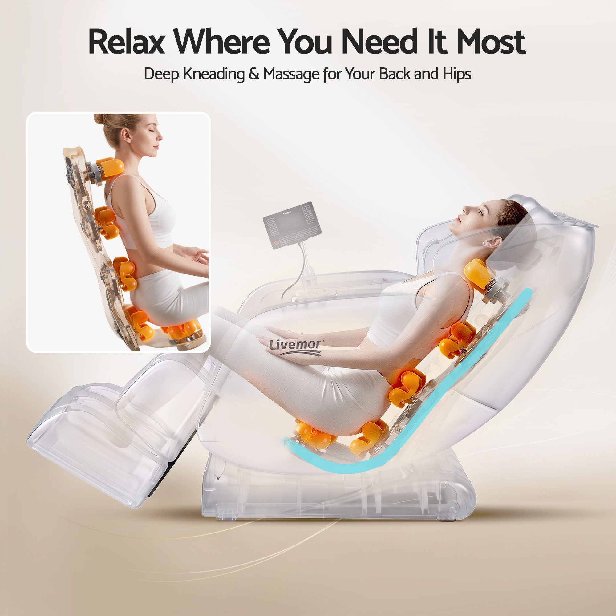 Livemor FLEX Full Body Massage Chair, Zero Gravity, Airbags, Recliner, Dual-Zone Waist & Calf Heat, 5 Auto Programs, 15cm Leg Extension for Different Height, Voice Control, Bluetooth Speakers Bedworld