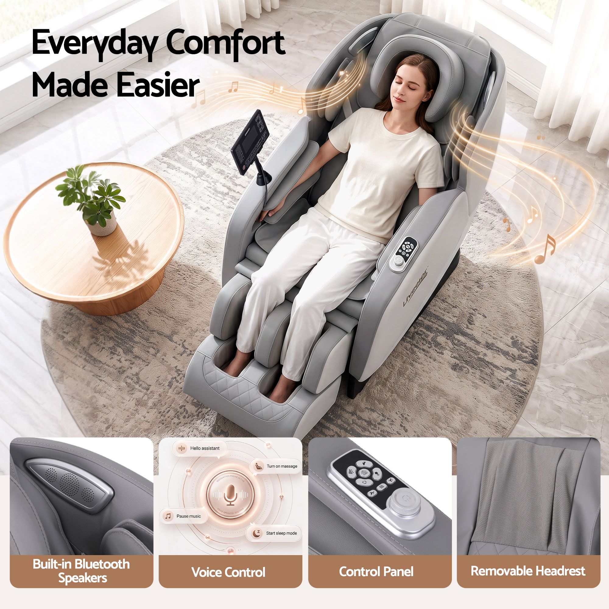 Livemor FLEX Full Body Massage Chair, Zero Gravity, Airbags, Recliner, Dual-Zone Waist & Calf Heat, 5 Auto Programs, 15cm Leg Extension for Different Height, Voice Control, Bluetooth Speakers Bedworld