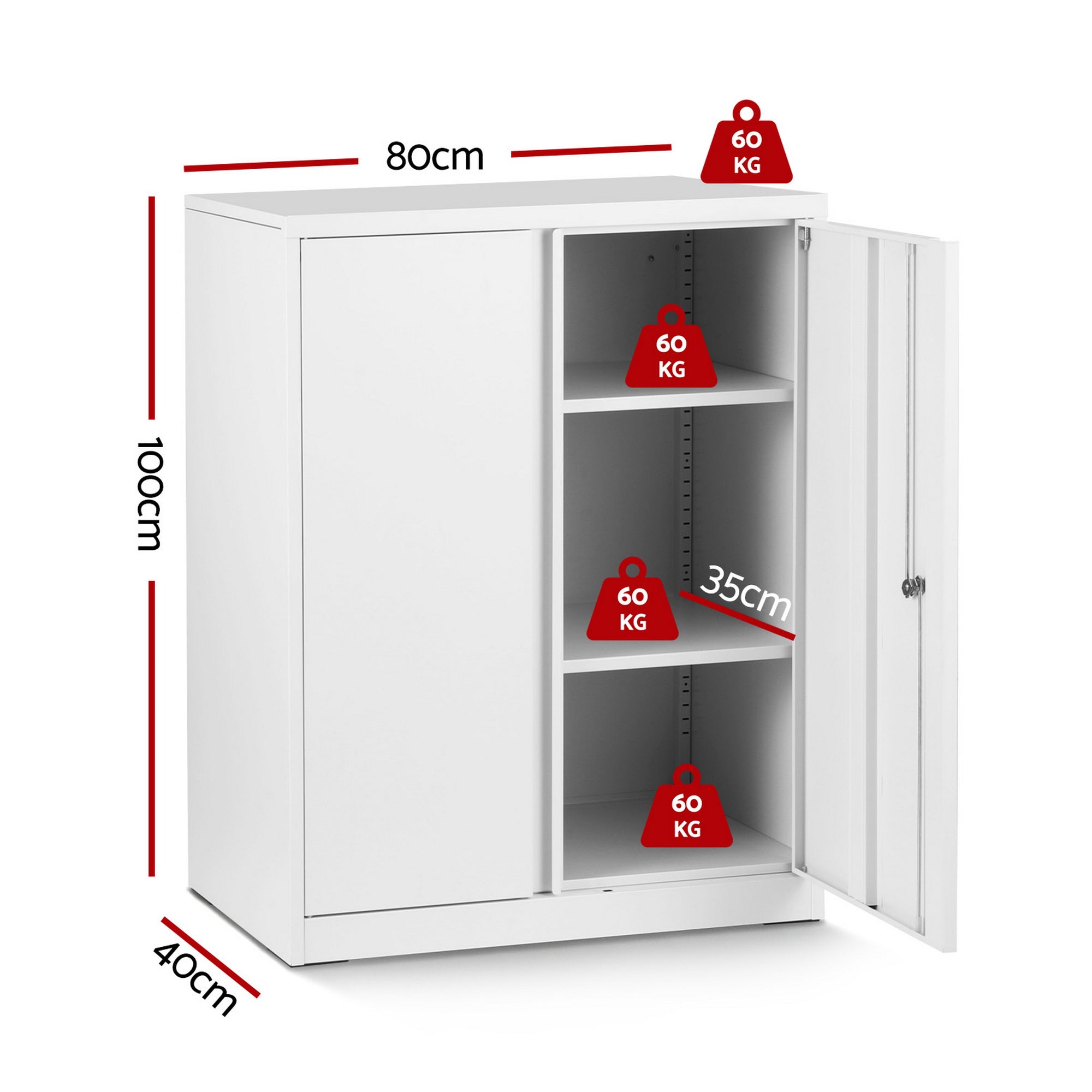 Artiss Steel Locker Cabinet Filing Mental Storage 3-Point Lock Adjustable Shelves White Bedworld