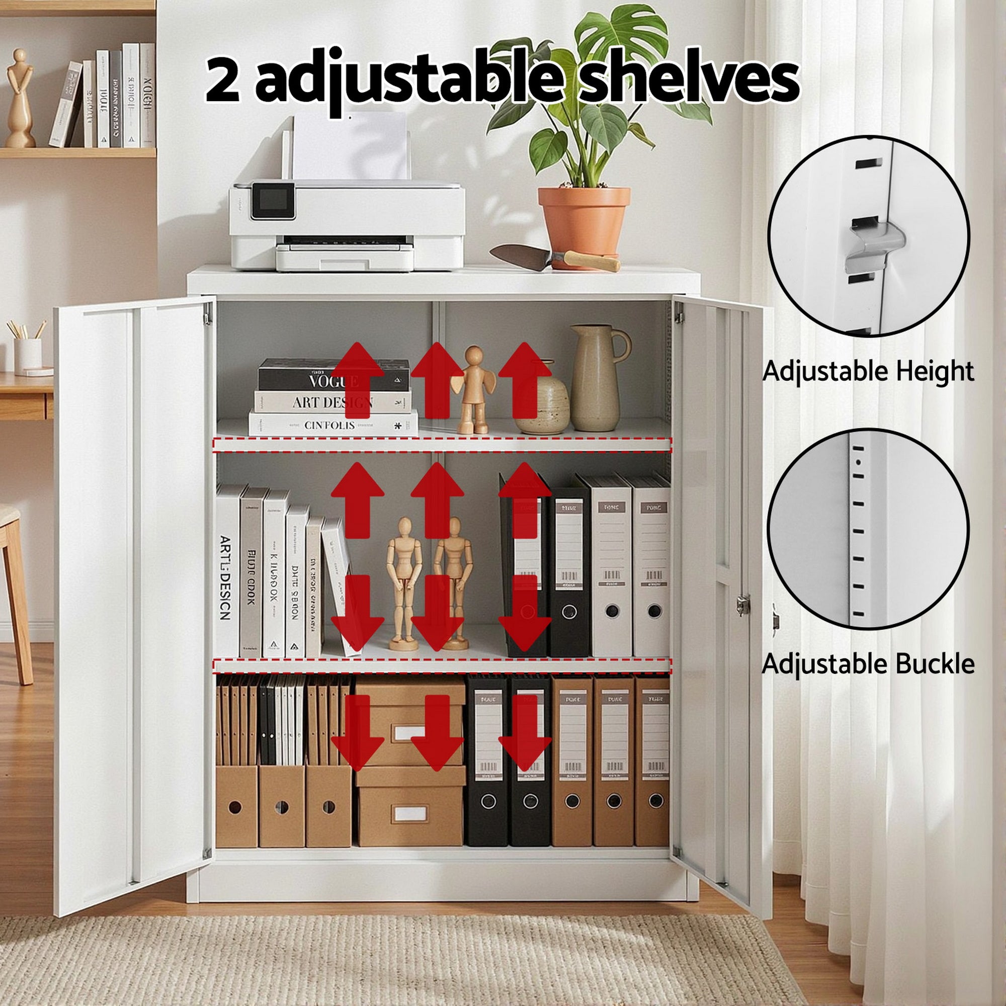 Artiss Steel Locker Cabinet Filing Mental Storage 3-Point Lock Adjustable Shelves White