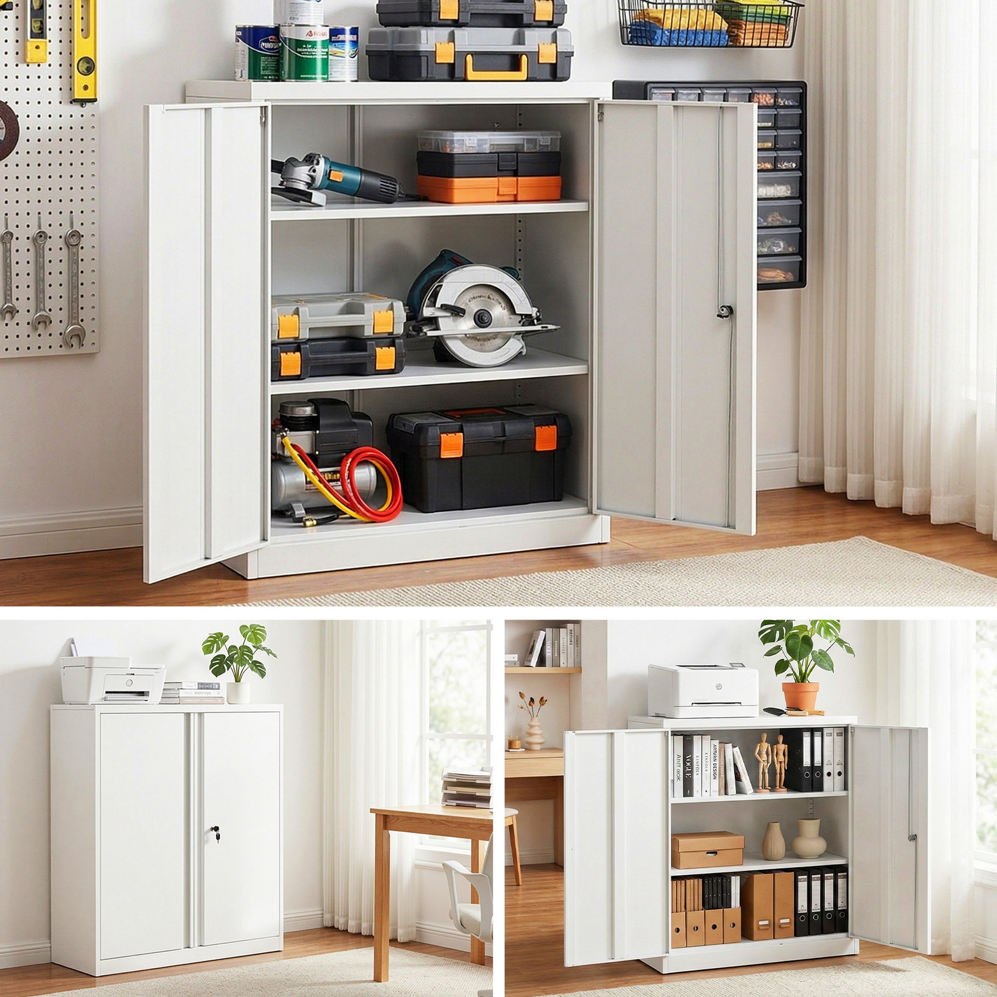 Artiss Steel Locker Cabinet Filing Mental Storage 3-Point Lock Adjustable Shelves White