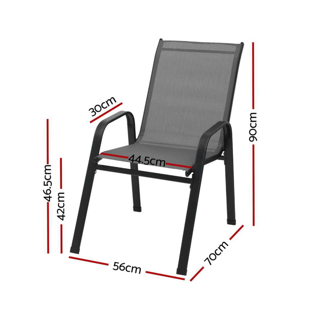 Gardeon 2PC Outdoor Dining Chairs Stackable Lounge Chair Patio Furniture Grey