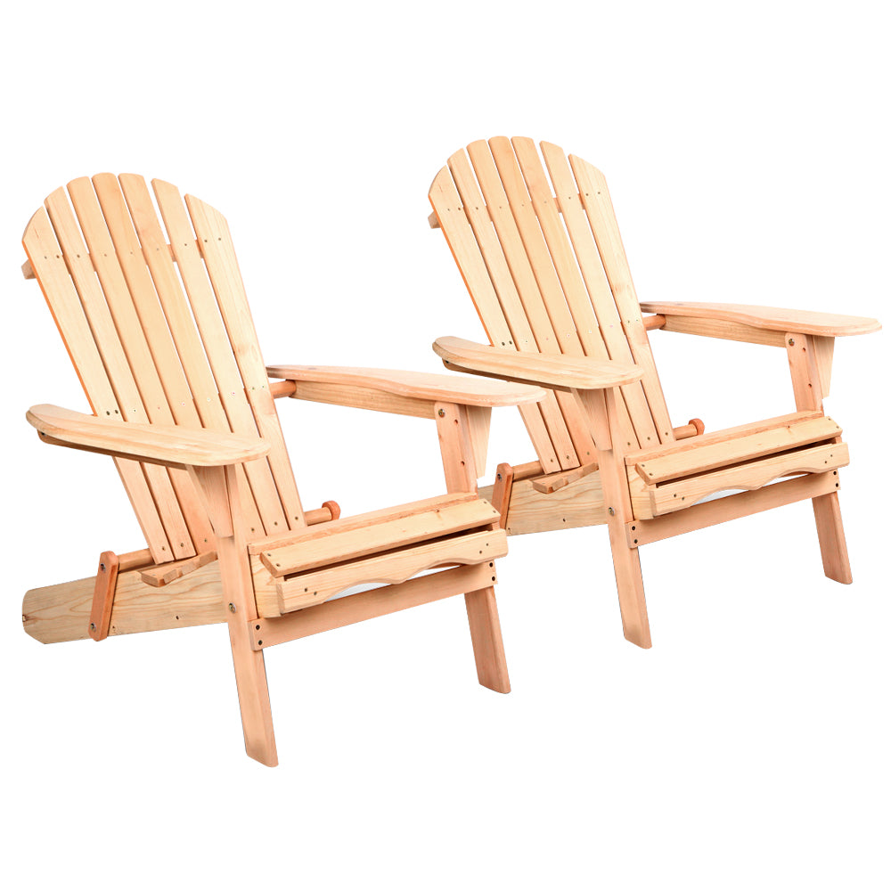Gardeon Adirondack Outdoor Chairs Wooden Beach Chair Patio Furniture Garden Natural Set