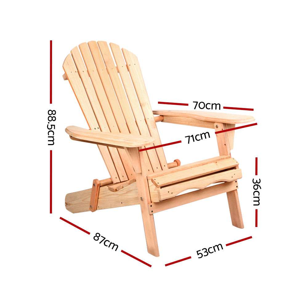 Gardeon Adirondack Outdoor Chairs Wooden Beach Chair Patio Furniture Garden Natural Set