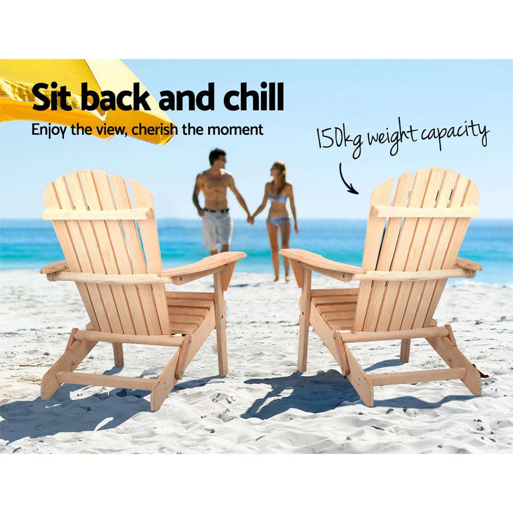 Gardeon Adirondack Outdoor Chairs Wooden Beach Chair Patio Furniture Garden Natural Set