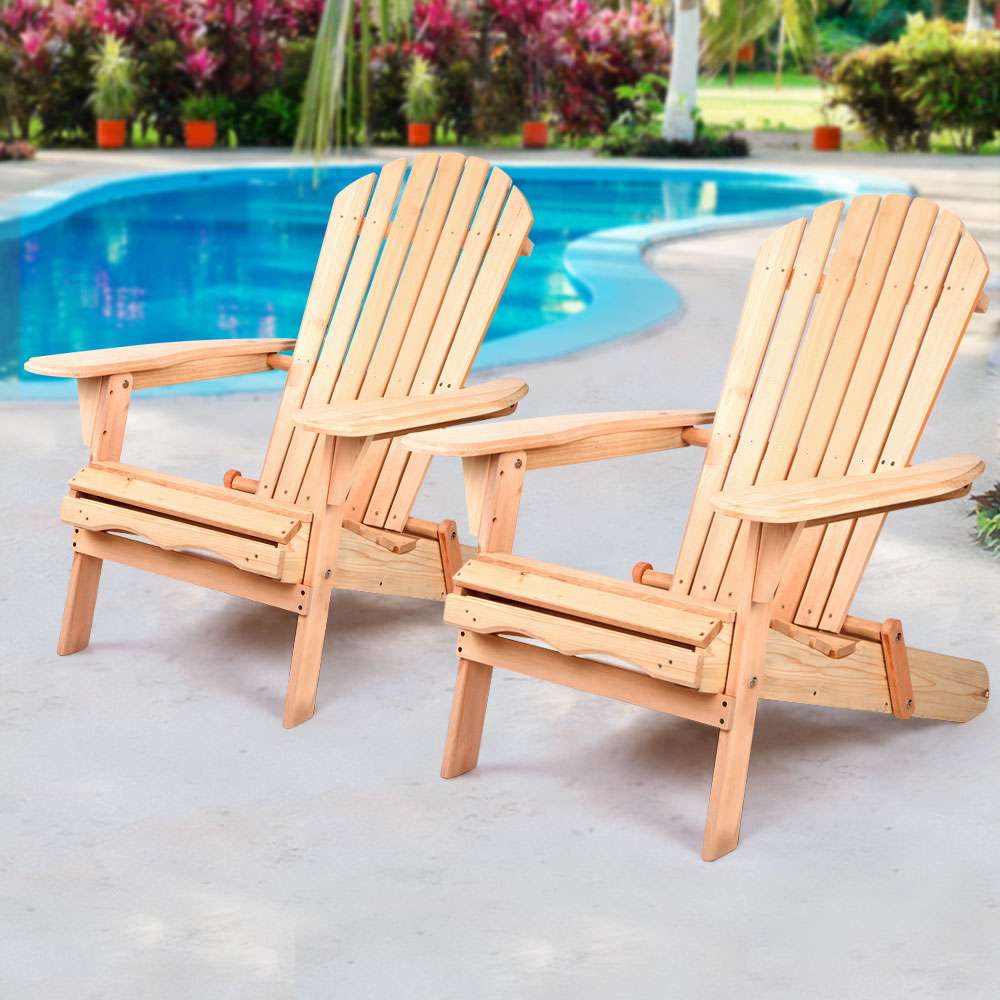 Gardeon Adirondack Outdoor Chairs Wooden Beach Chair Patio Furniture Garden Natural Set