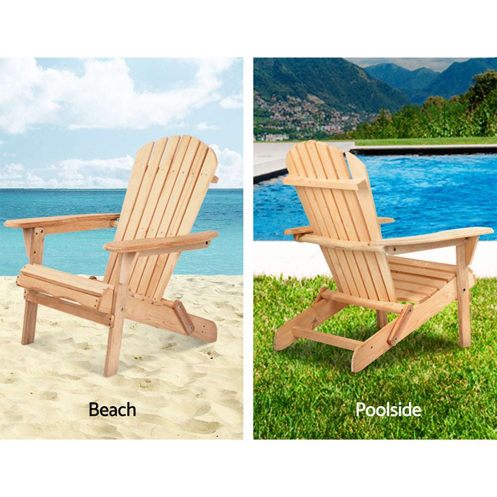 Gardeon Adirondack Outdoor Chairs Wooden Beach Chair Patio Furniture Garden Natural Set