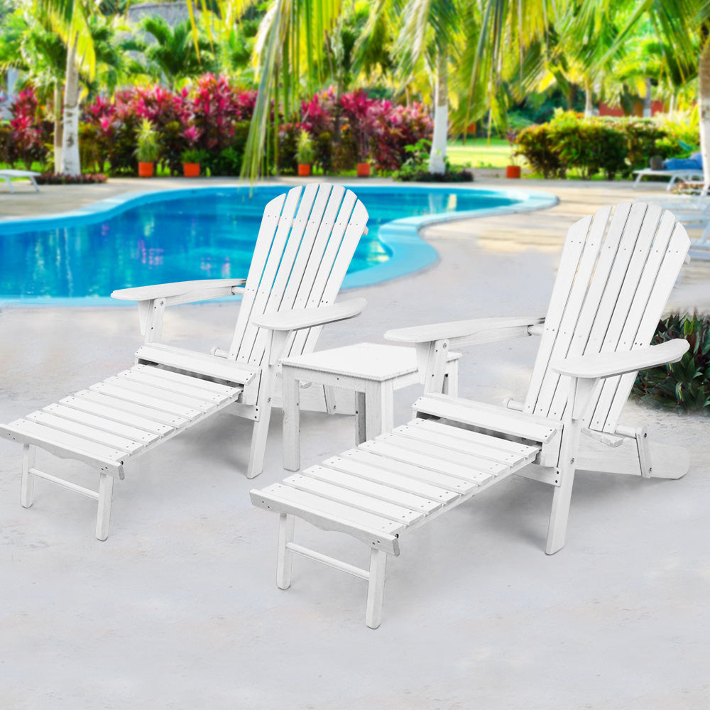 Chairs Wooden Sun Lounge Beach Patio White