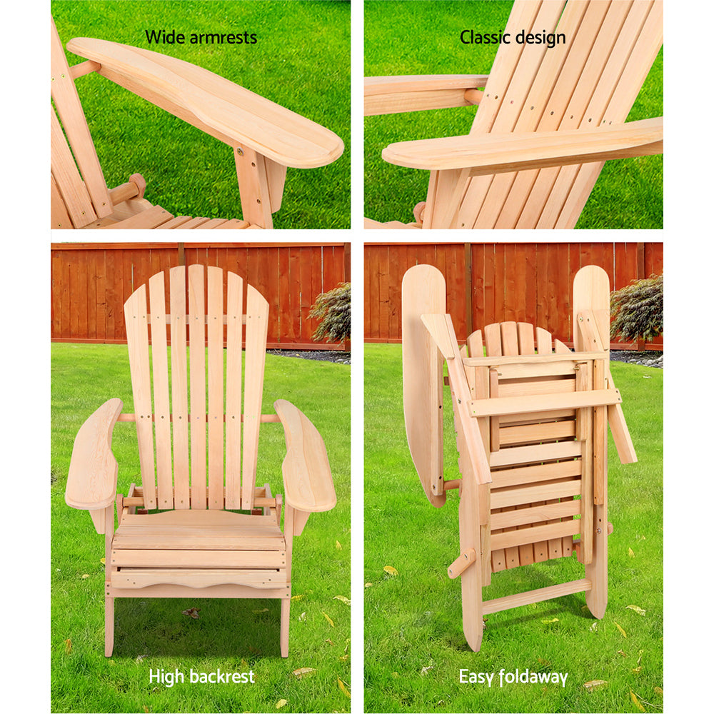 Wooden Adirondack-style lounge chair with wide armrests and high backrest