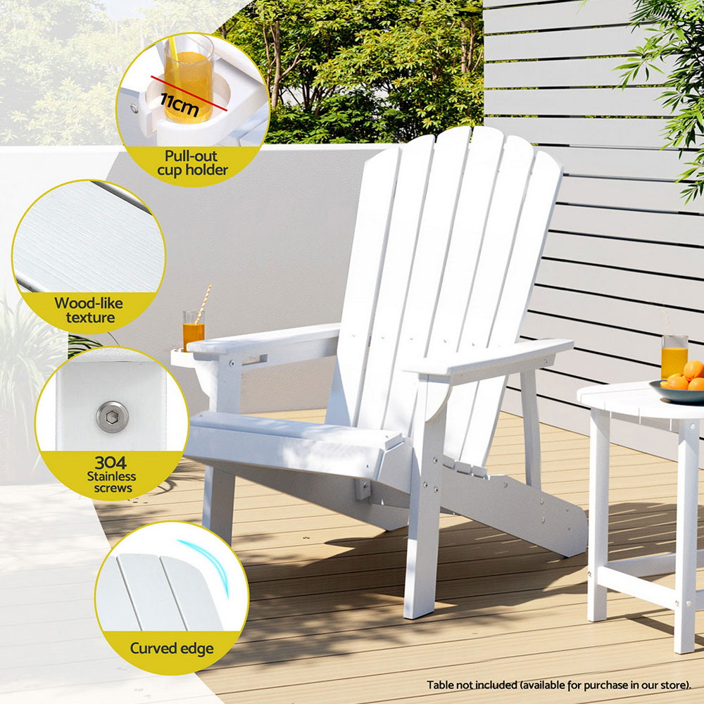 Gardeon Outdoor Chairs HDPE Adirondack Beach Chair Sun Lounge Patio Furniture Garden white