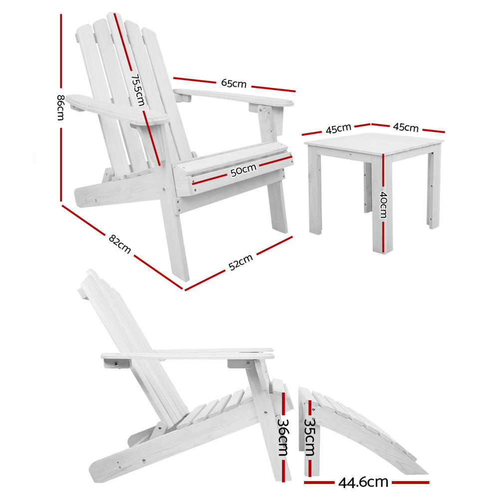 White Adirondack chair size diagram with armrest and seat measurements