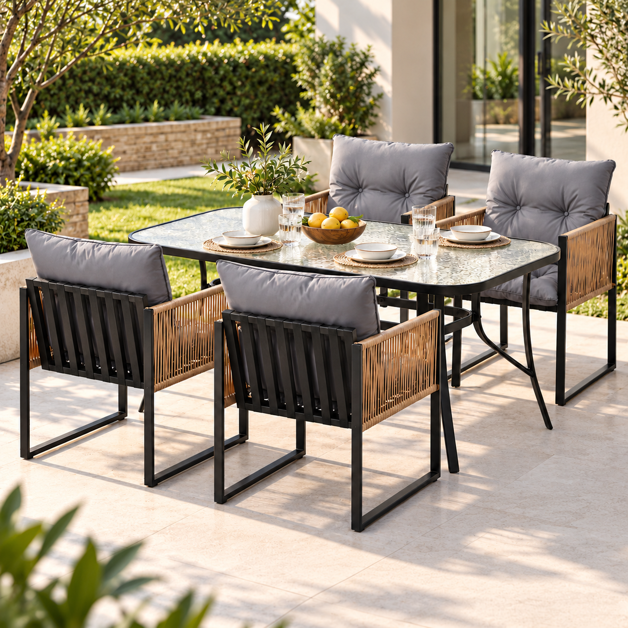 Gardeon 5PC Outdoor Dining Set 120CM Table and Chairs Patio Furniture Garden Cushion Bedworld