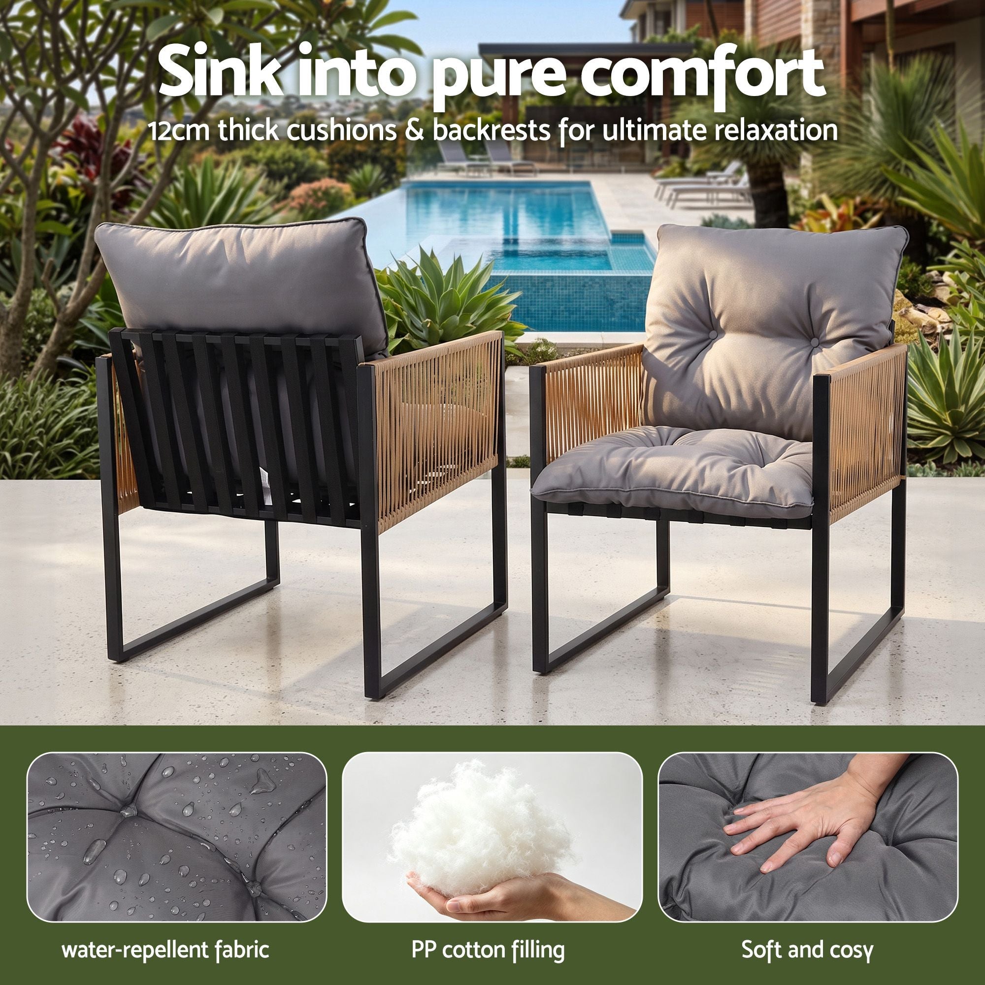 Gardeon 5PC Outdoor Dining Set 120CM Table and Chairs Patio Furniture Garden Cushion Bedworld