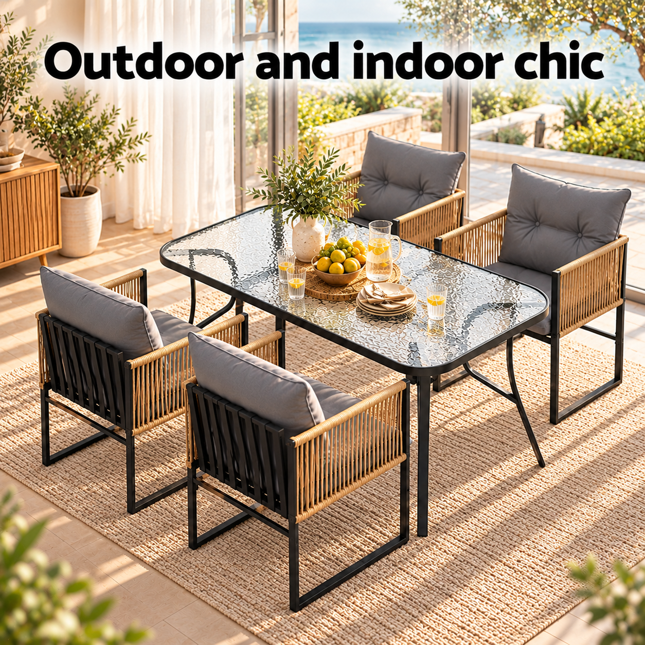 Gardeon 5PC Outdoor Dining Set 120CM Table and Chairs Patio Furniture Garden Cushion Bedworld
