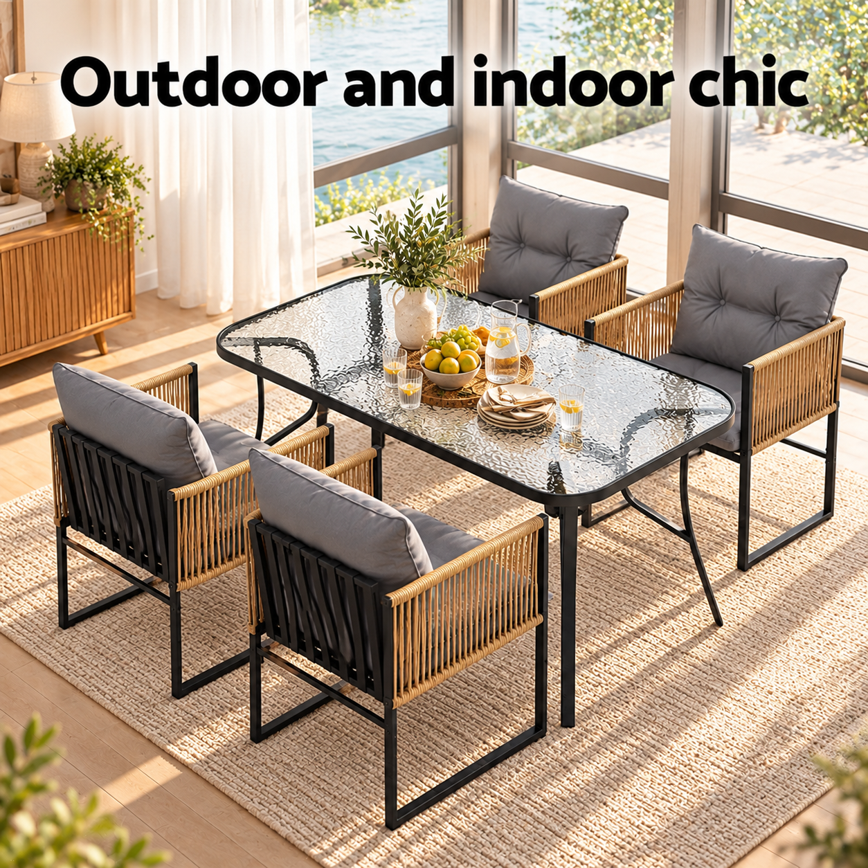 Gardeon 5PC Outdoor Dining Set 140CM Table and Chairs Patio Furniture Garden Cushion Bedworld
