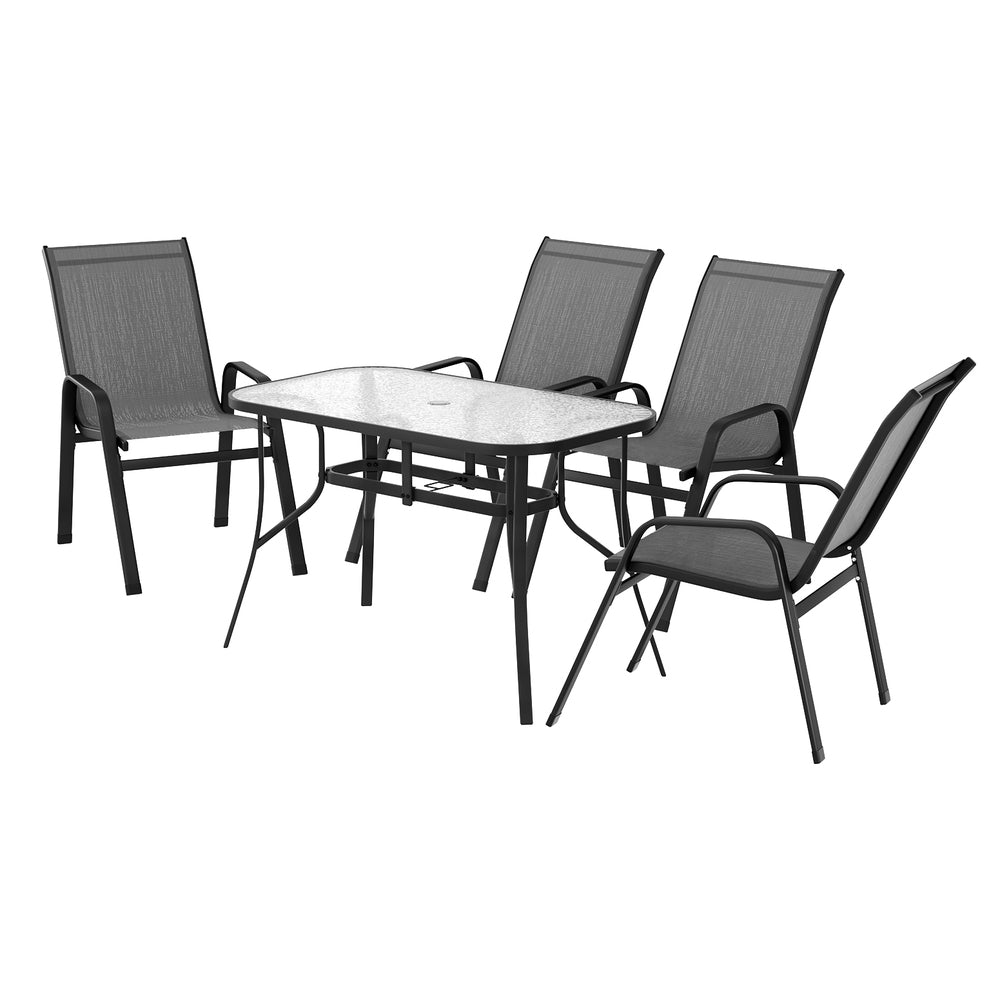 Gardeon 5PC Outdoor Dining Set Table and Chairs Patio Furniture Bistro Set Garden Grey