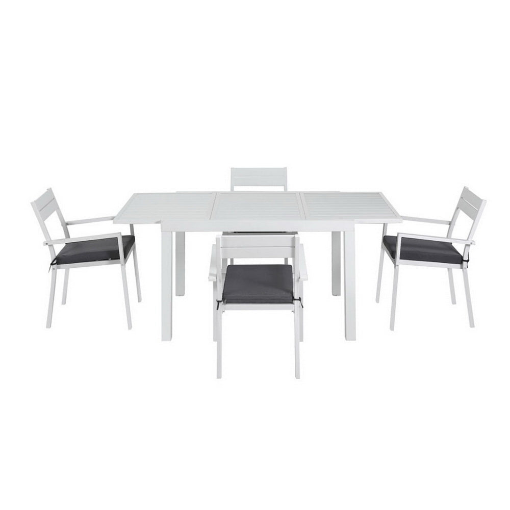 Gardeon Outdoor Dining Set 5 Piece Aluminum Extendable Table Setting White