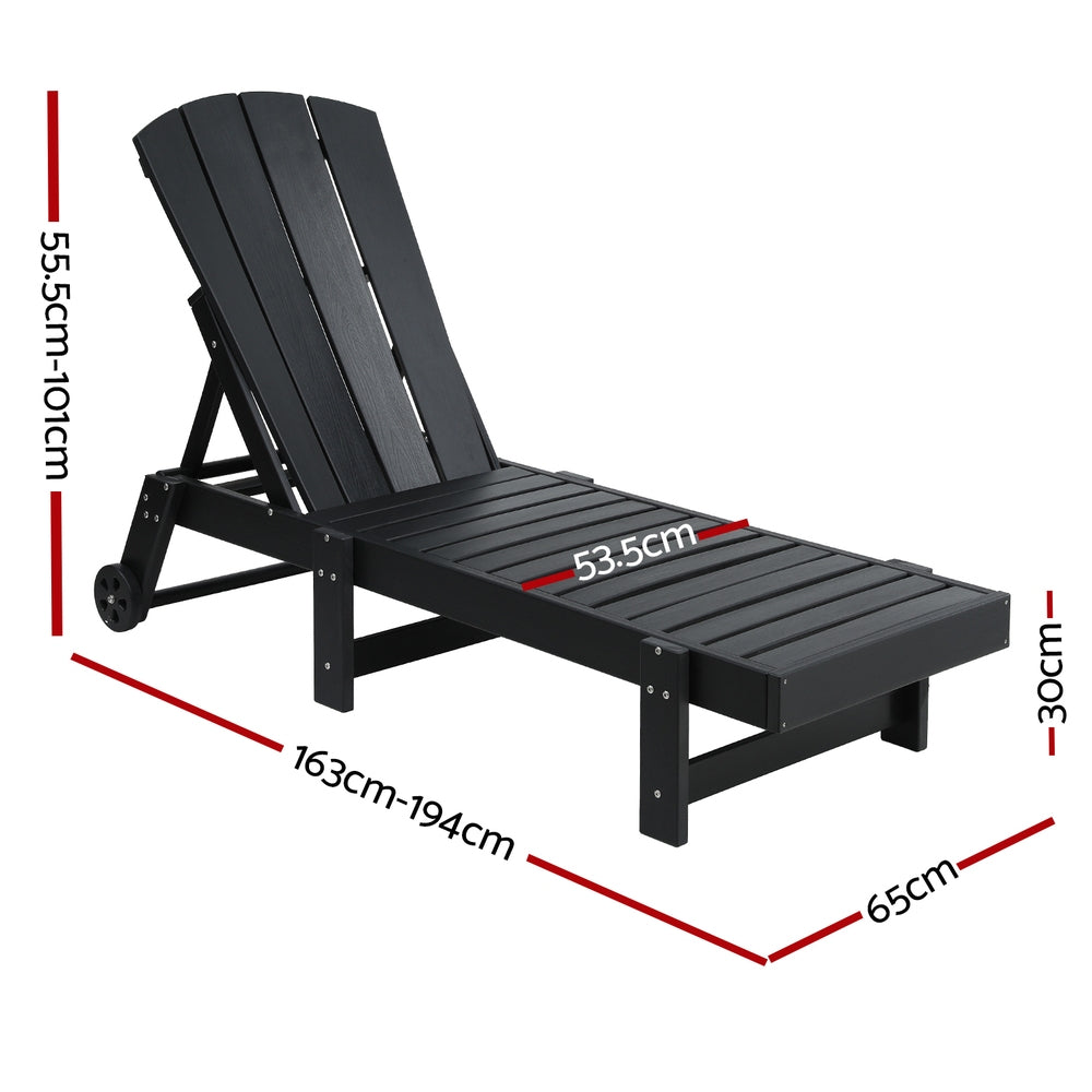 Gardeon Sun Lounge Beach Chair HDPE Adirondack Lounger Patio Outdoor Furniture with Wheels Black