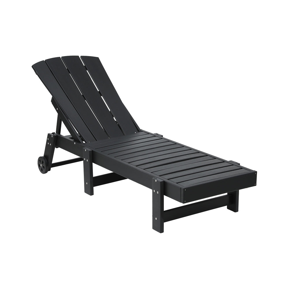 Gardeon Sun Lounge Beach Chair HDPE Adirondack Lounger Patio Outdoor Furniture with Wheels Black