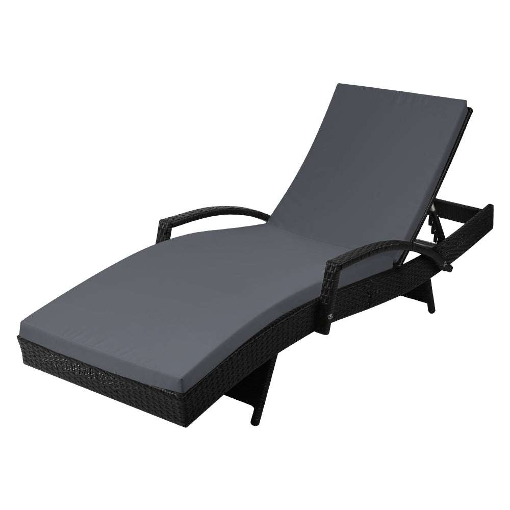 Gardeon Sun Lounge Wicker Lounger Outdoor Furniture Beach Chair Patio Adjustable Cushion Black