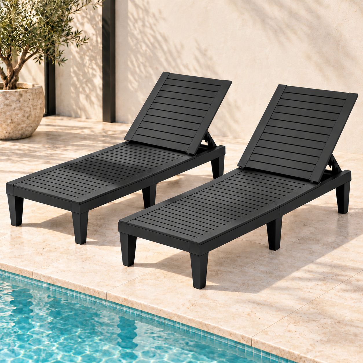 Gardeon 2x Sun Lounge Adjustable Recliner Patio Outdoor Furniture Lightweight Black Bedworld