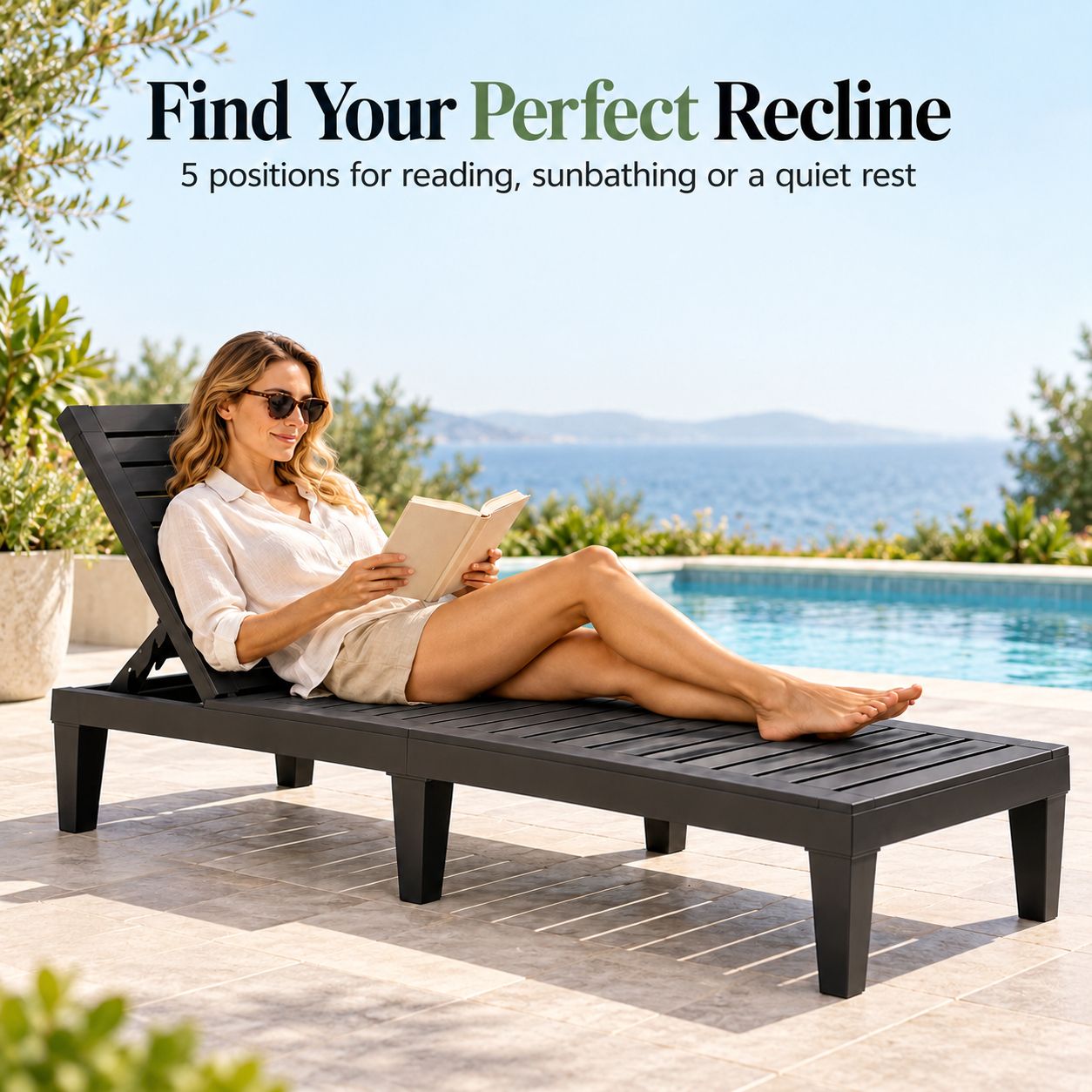 Gardeon 2x Sun Lounge Adjustable Recliner Patio Outdoor Furniture Lightweight Black Bedworld