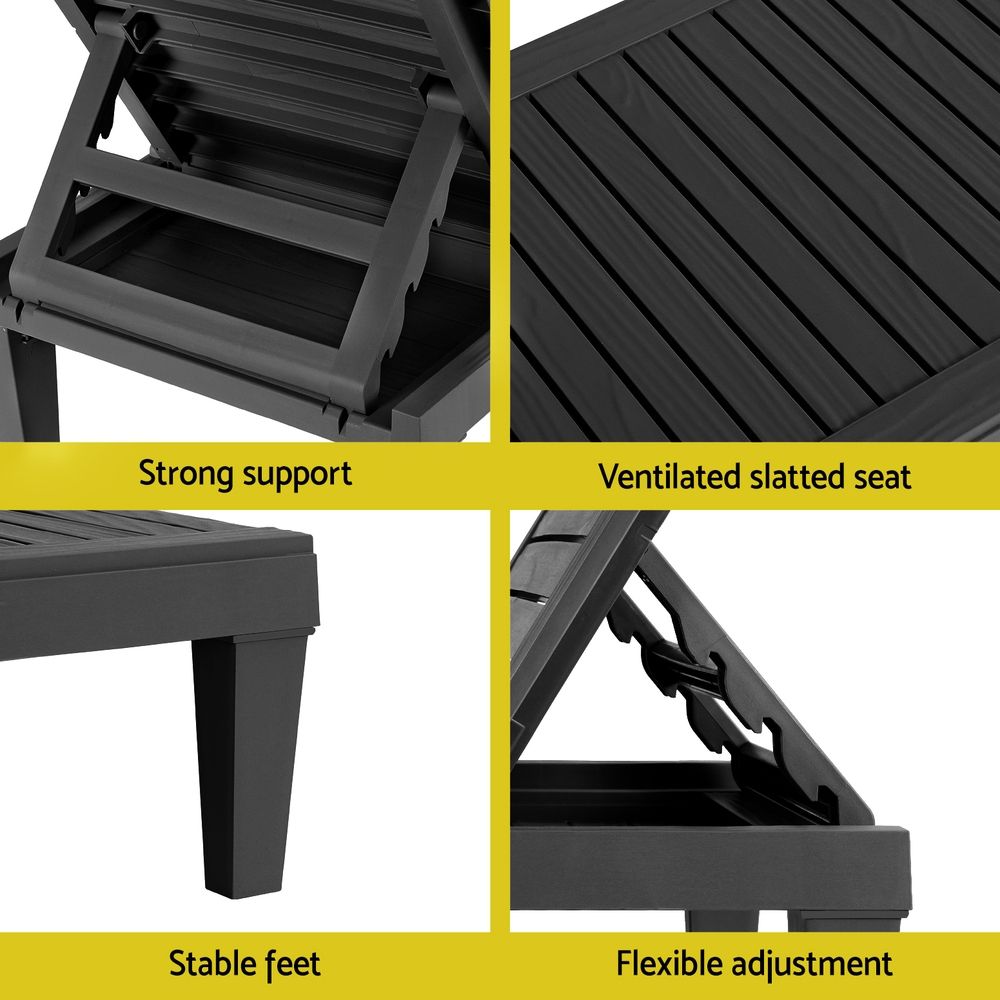 Gardeon 2x Sun Lounge Adjustable Recliner Patio Outdoor Furniture Lightweight Black Bedworld
