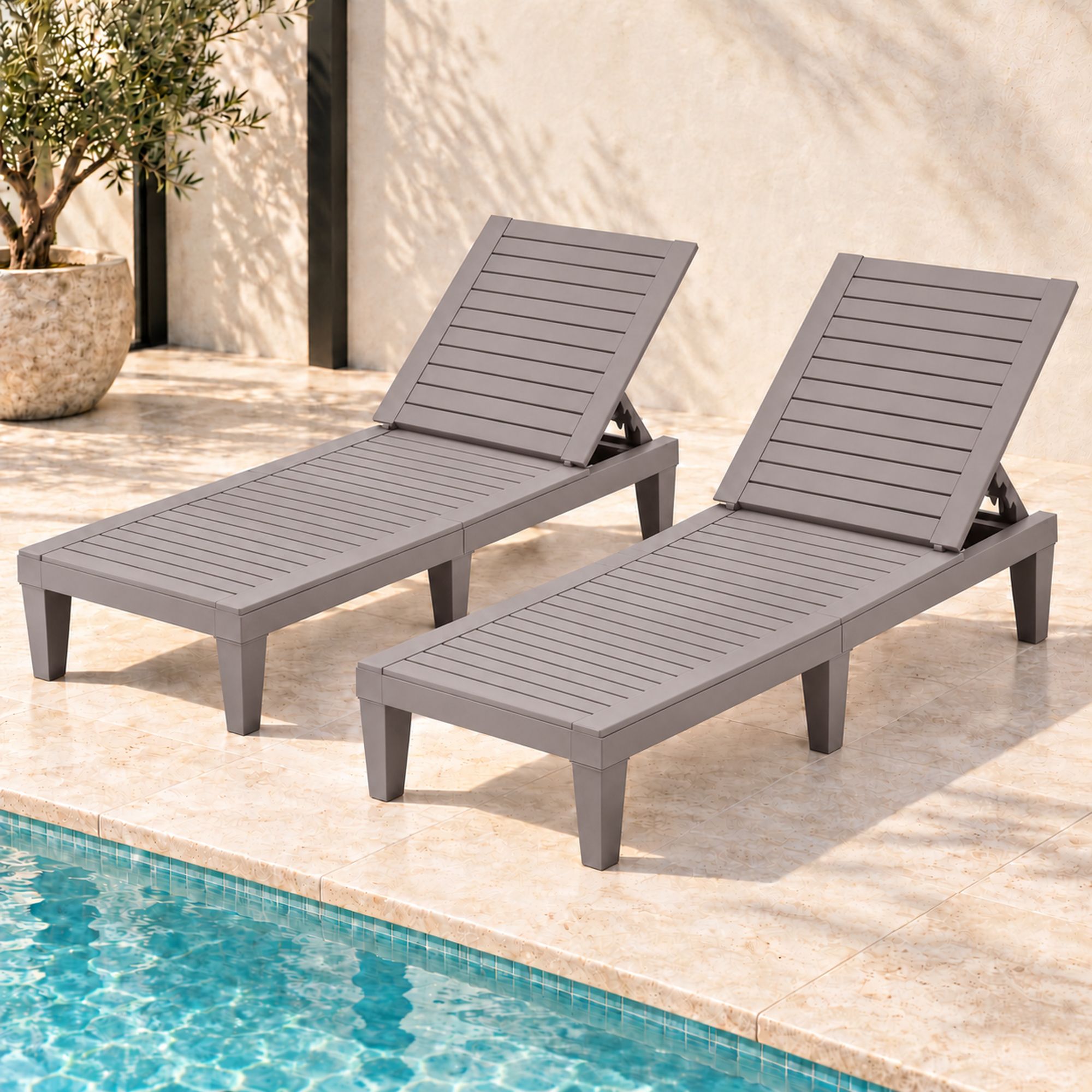 Set of 2 Gardeon Sun Lounge Adjustable Recliner Patio Outdoor Furniture Lightweight Brown Bedworld