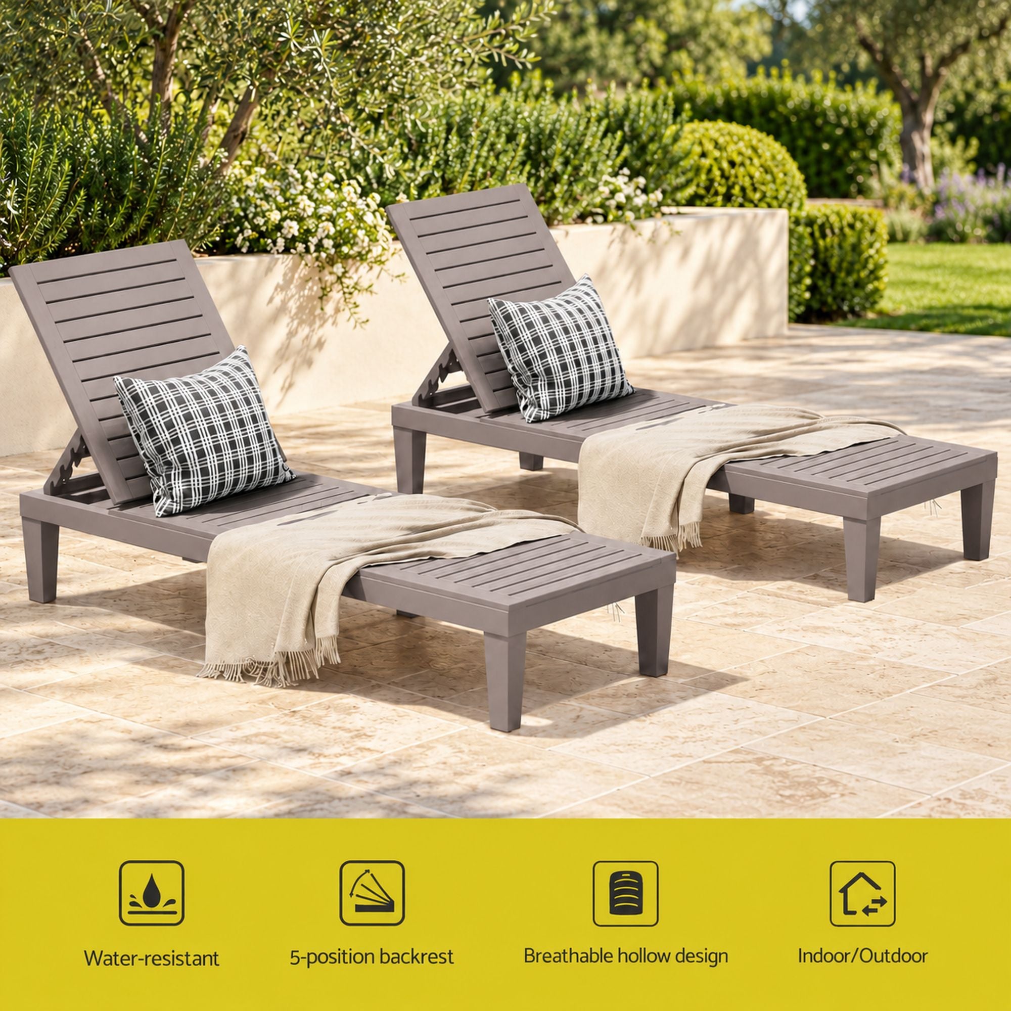 Set of 2 Gardeon Sun Lounge Adjustable Recliner Patio Outdoor Furniture Lightweight Brown Bedworld