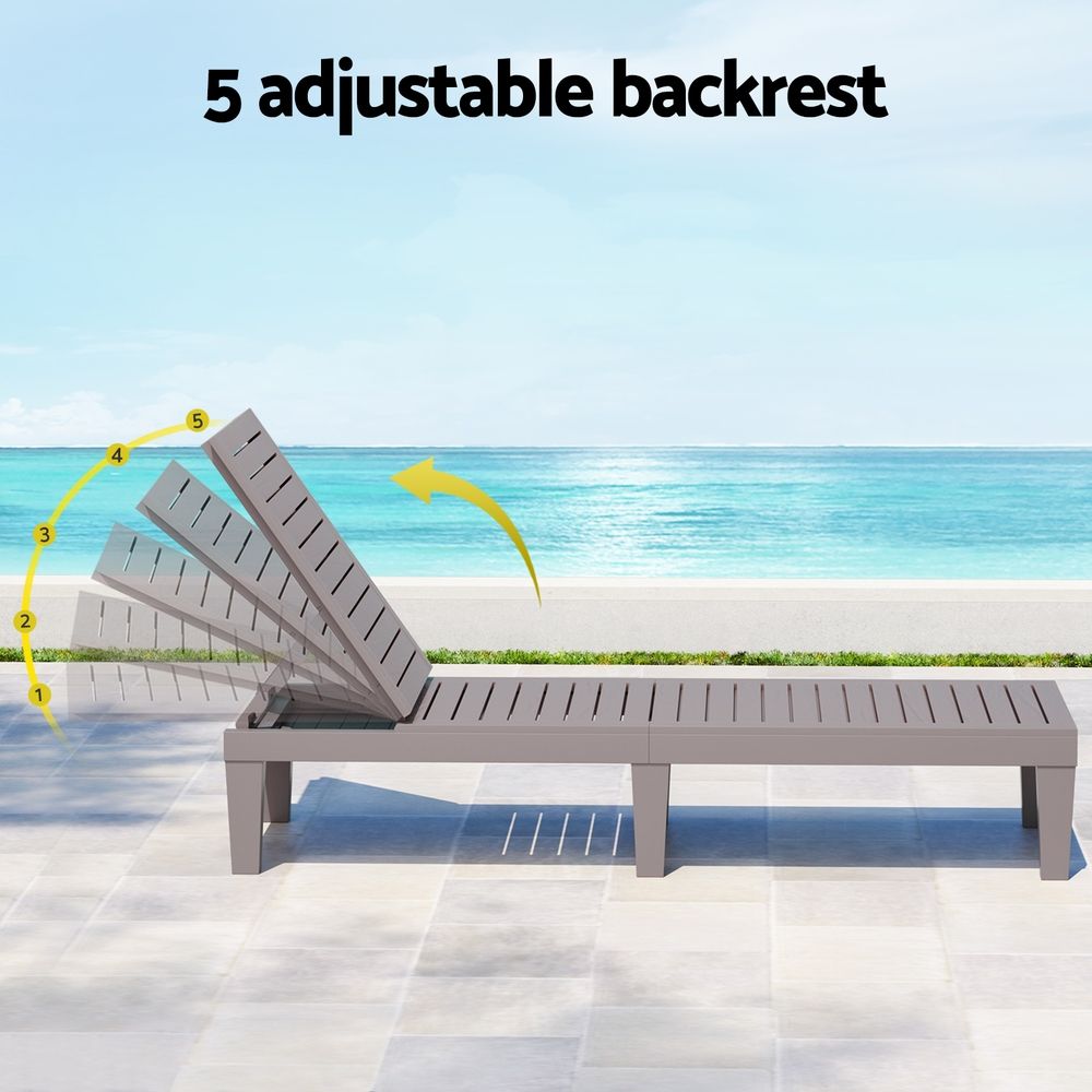 Set of 2 Gardeon Sun Lounge Adjustable Recliner Patio Outdoor Furniture Lightweight Brown Bedworld