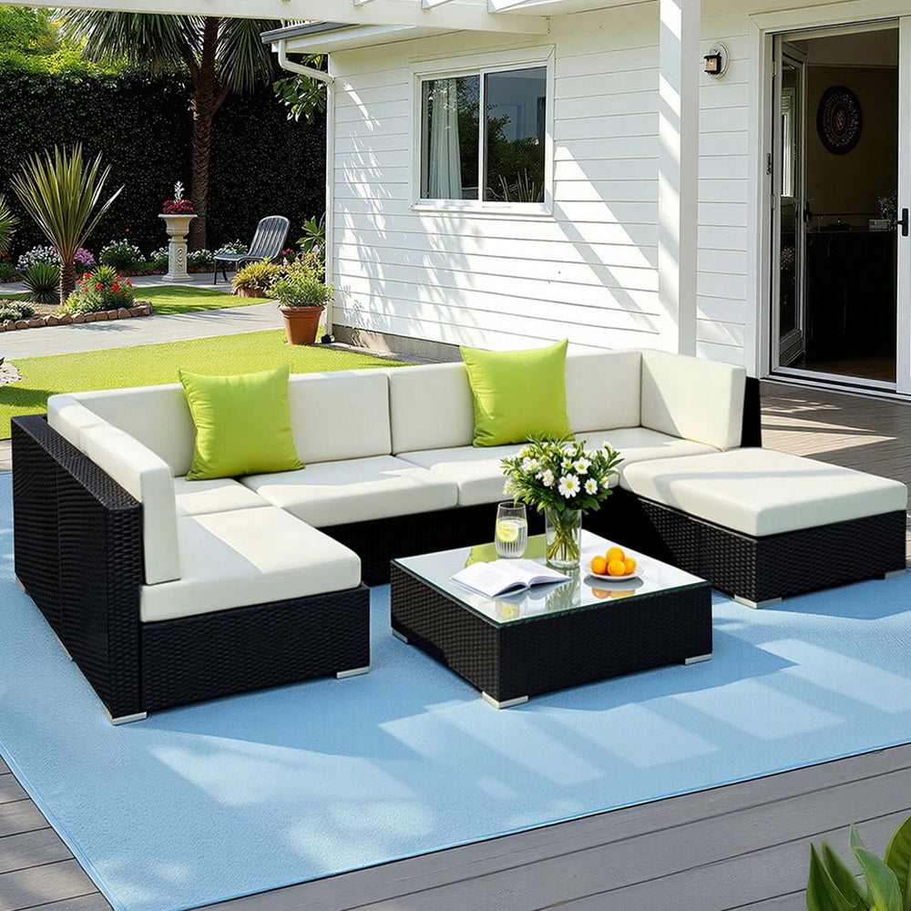 Gardeon 7-Piece Outdoor Sofa Set Wicker Couch Lounge Setting Cover