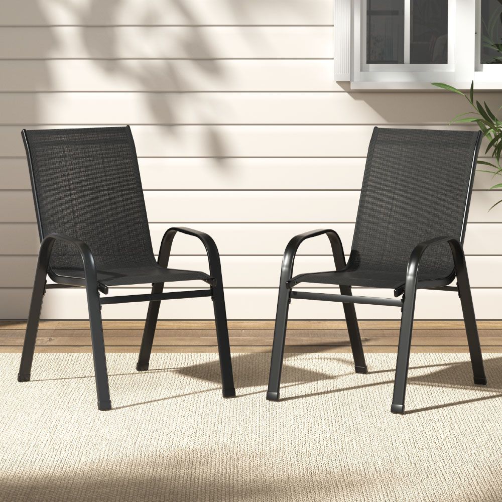 Gardeon 2PC Outdoor Dining Chairs Stackable Lounge Chair Patio Furniture Black Bedworld