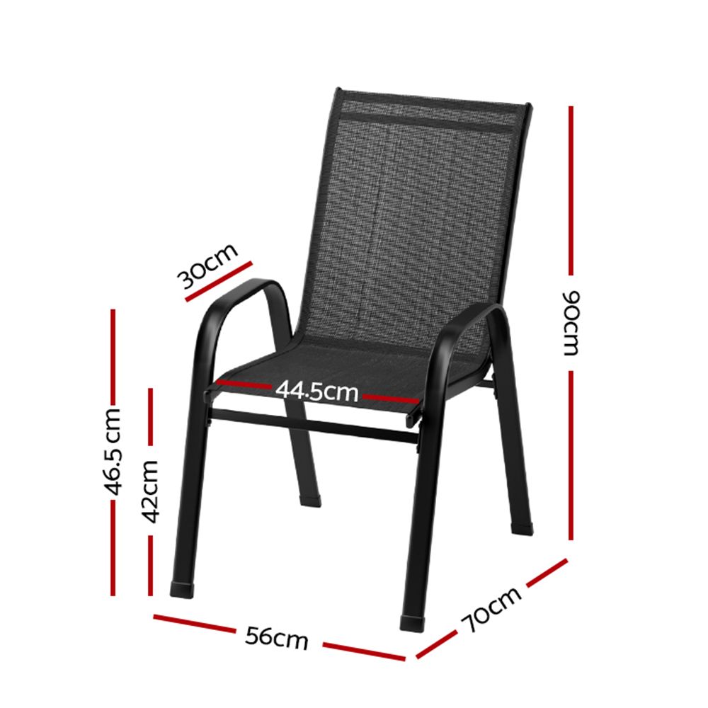 Gardeon 2PC Outdoor Dining Chairs Stackable Lounge Chair Patio Furniture Black Bedworld