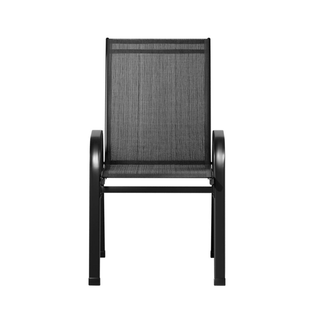 Gardeon 2PC Outdoor Dining Chairs Stackable Lounge Chair Patio Furniture Black Bedworld