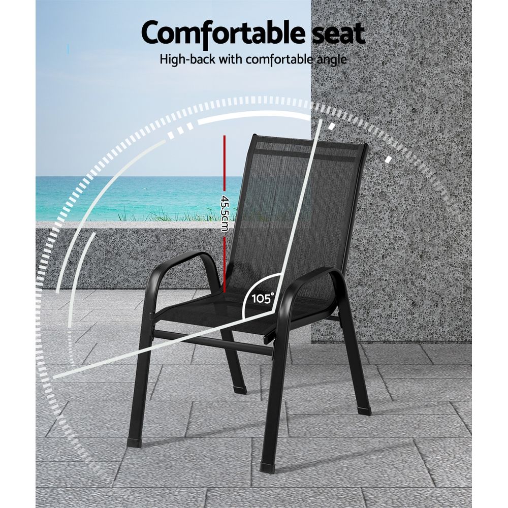 Gardeon 2PC Outdoor Dining Chairs Stackable Lounge Chair Patio Furniture Black Bedworld