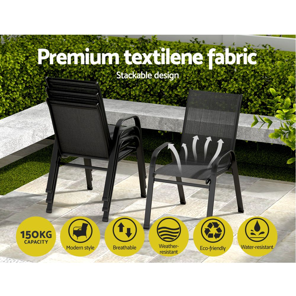Gardeon 2PC Outdoor Dining Chairs Stackable Lounge Chair Patio Furniture Black Bedworld